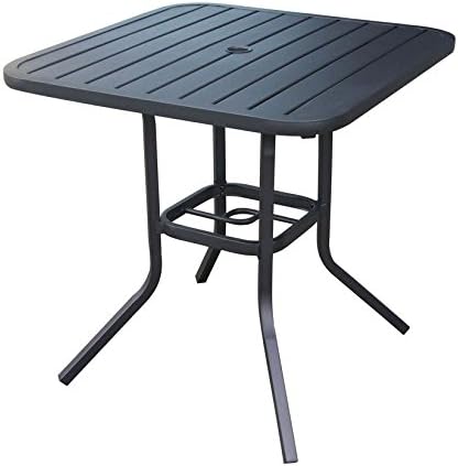 Heavy Duty Steel Frame 29.5 in x 29.5 in Square Bistro Patio Bar Restaurant Outdoor Dining Table with Umbrella Hole - Black