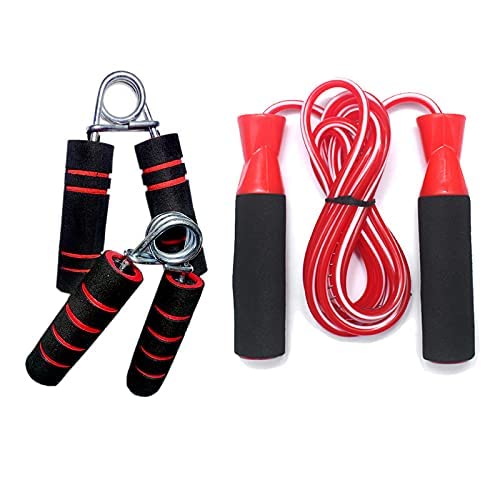 Tucker Training/Fitness/Stamina Building Home Workout Kit Foam Grip Skipping Rope Red with 2Pcs Foam Hand Gripper for Men - Women Gym & Fitness kit-image-4