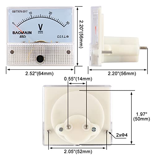 Image of Baomain Analog Voltmeter 85C1 DC 0-30V Rectangle Analog Volt Panel Meter Gauge