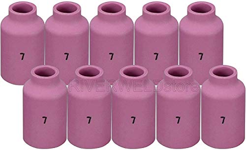 Image of RIVERWELD TIG Gas Lens Alumina Nozzle Ceramic Cups 54N15 7# 7 /16 inch 11.0mm for DB PTA SR WP 17 18 26 TIG Welding Torch Pack of 10 | Shroud Alumina Nozzle for DB PTA SR WP 17 18 26 TIG Welding Torch