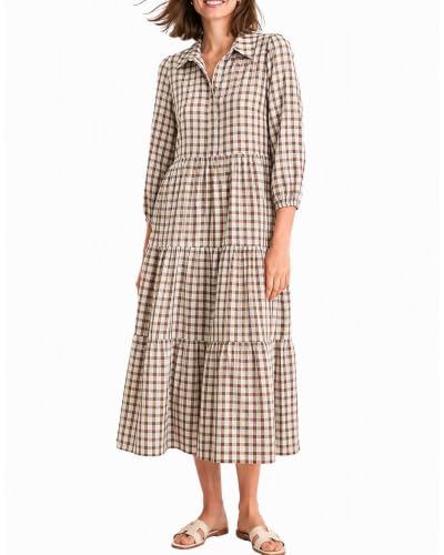 Image of Women Button Down Maxi Shirt Dress Long Sleeve Flowy Tiered Collared Dresses with Pockets