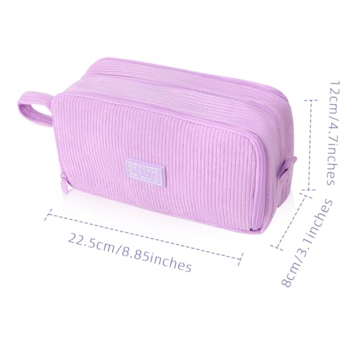Image of iSuperb Big Capacity Corduroy Pencil Case 3 Compartments Pen Pouch Simple Organizer Bag Large Capacity Pencil Box for Adults (Purple)