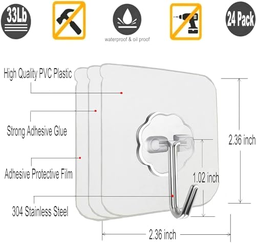 HOUSELY Hooks for Wall Without Drilling Strong Heavy Duty Adhesive Hooks for Hanging on Wall or Ceiling Clear Damage Free Hooks for Hanging Robe Coat Towel Keys Bags Lights Calendars Pack of 10