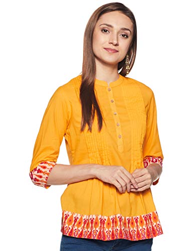 Image of Amazon Brand - Myx Women's Printed Border Regular Cotton Short Kurti (Available in Plus Sizes)