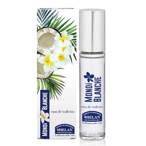 Helan Monoi Blanche - Perfume Mujer Eau de Toilette, Fragancia Solar, Floral y Exótica con Coco, Monoi, Ylang Ylang, Tuberosa, Ámbar Blanco y Vainilla, Perfume Envolvente - 10 ml, Made in Italy