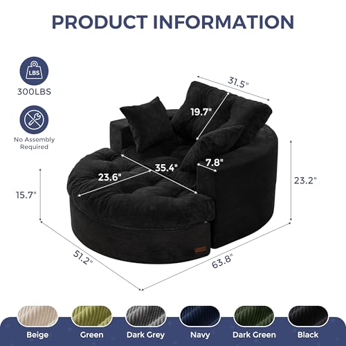 Image of MAXYOYO Modular Sectional Chaise Lounge Sofa, Round Upholstered Lounge Chair with Ottoman, Comfy Couch with Layered Cushion, Tufted Sleeper Chair for Living Room, No Assembly, Black
