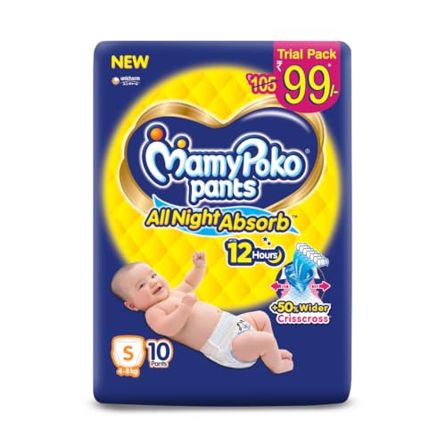 Image of MamyPoko Pants All Night Absorb Baby Diapers, Small (S), 10 Count 4-8 kg