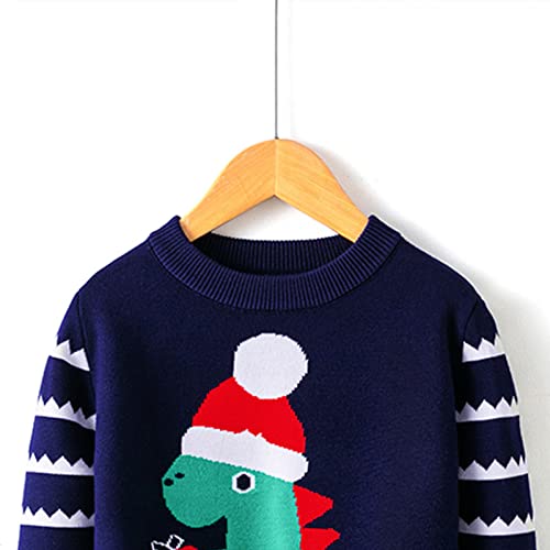 EnJoCho Knitwear for Toddler Boys Girls Christmas Cartoon Dinosaur Warm Knitted Sweater Long Sleeve Xmas Tops (Navy, 2-3 Years)3