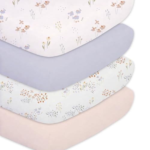 Image of Plushii Crib Sheets for Girls Boys,Baby Crib Sheets Fitted 4PK for Standard Crib and Toddler Bed Mattress,52 inchx28 inchSoft Breathable Microfiber Crib Mattress Cover with Cute Patterns, Wilderberry