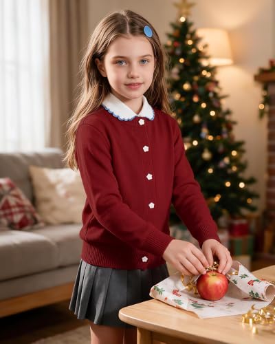 Image of Girls Cardigan Sweater School Uniforms Toddler Long Sleeve Button Knit Solid Sweaters Tops