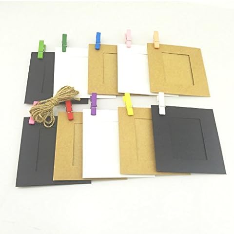 Wall Deco DIY Creative Mini Paper Photo Frame with Mini Colored Clothespins and Twine -Fit Instax Mini Film (2x3 Photo) -Muti(Classic Kraft) Cover