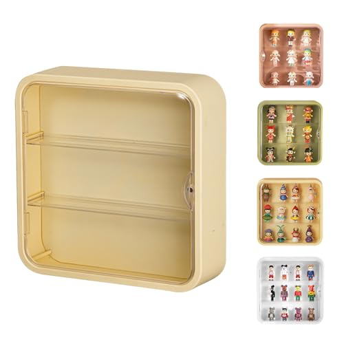 コレクションケース フィギュアケース 透明ディスプレイ 収納ボックス 透明 展示 収納 人形 卓上 展示ボックス おもちゃ 化粧品 防塵 おもちゃディスプレイ 台座 模型 人形 ひな壇 陳列 アクリル 4色 貼り紙付き (イエロー)