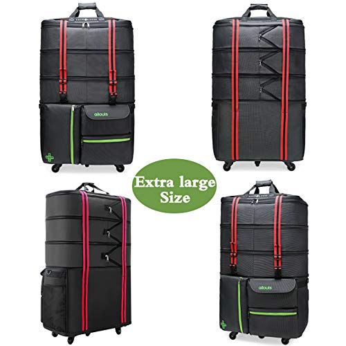 Ailouis Extra Large Size,Expandable Lightweight Luggage Rolling Duffel Bag (XXL) with Wheels Travelling Foldable Suitcase,Black