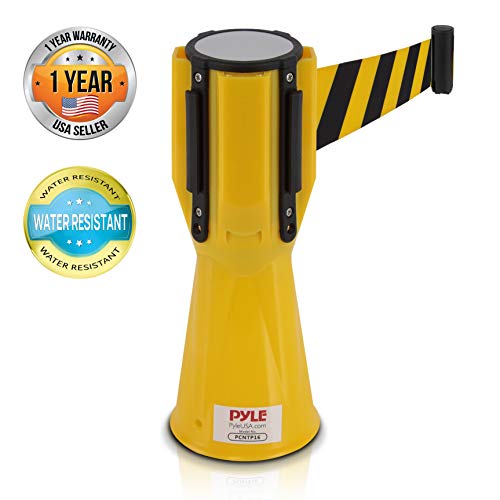 Pyle Retractable Traffic Cone Hazardous Caution Tape Style, Warning/Emergency Belt, Magnetic & Weather