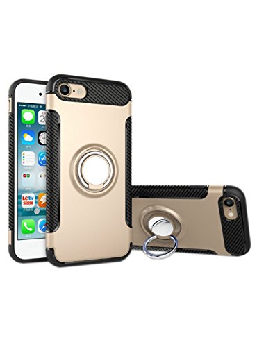 MMY Coque iPhone 8 Plus,Case Ultra Mince Protection-Bague Ring Stand Holder-360 degrés sur la béquille,Hybride Anti-Scratch Housse Etui, Housse Etui Coque pour iPhone 8 Plus-Or