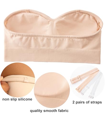 PRETTYWELL Strapless Bra for Women Comfort Non-Slip Seamless Padded Bandeau Bras Wireless Tube Top Bra with Multi-Way Straps4