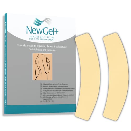 NewGel+ Advanced Silicone Professional Scar Treatment Strip for Abdomen, C-Section, Injury, Keloids, Burns, REUSABLE, 2" x 8" C-shaped Sheet 2-Count - BEIGE