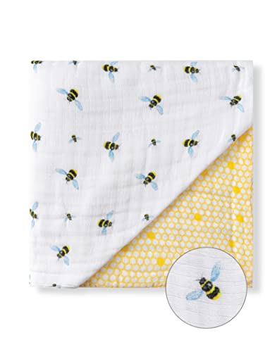 Image of Malabar Baby Organic Cotton Muslin Snug Blanket, Oversized 47 inches x 47 inches Baby Toddler Gift, Premium 4 Layer Muslin Everything Blanket, Bee & Honey Hive