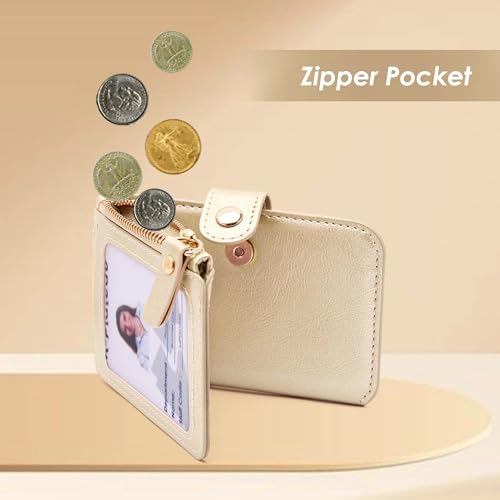 Image of Keychain wallet, Rfid Blocking Credit Card Holder Leather, Zipper Card Case for Women, Gold, Multi-function
