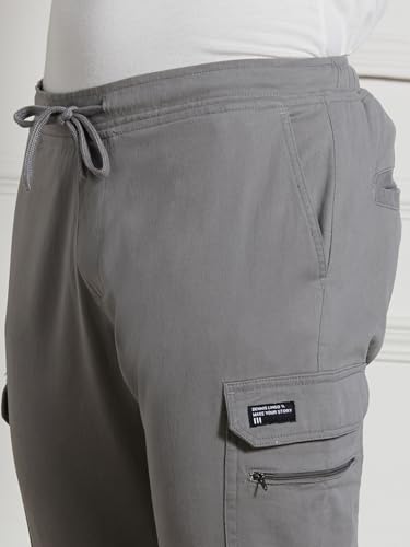 Image of Dennis Lingo Mens Cotton Lycra Solid Mid Rise Regular Fit Stretchable Cargo Joggers