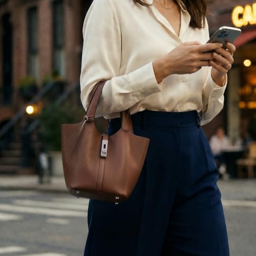 Image of Tote Bag for Women Vegan Leather Bucket Purse for Women Top Handle Handbag Shoulder Bag with Detachable Small Purse