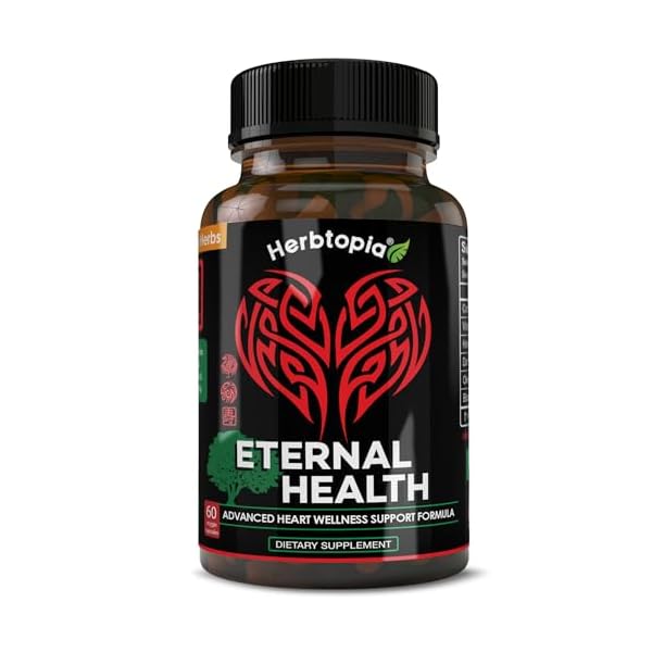 Eternal Health Heart Health Supplement for Heart, Blood Circulation & Flow with CoQ10, Vitamin K2 MK7, Black Garlic, Hawthorn, Olive Leaf & Dan Shen – Vitamins & Herbs 60 Caps