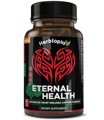 Eternal Health Heart Health Supplement for Heart, Blood Circulation & Flow with CoQ10, Vitamin K2 MK7, Black Garlic, Hawthorn, Olive Leaf & Dan Shen - Vitamins & Herbs 60 Caps