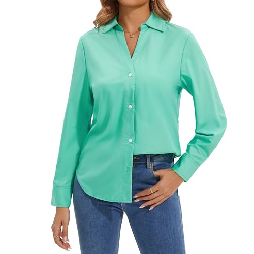 GDYCLUCK chemise femme manches longues sans plis vert
