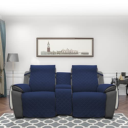 Image of Easy-Going Loveseat Recliner Cover with Console, Reversible Couch Cover for Living Room, Split Sofa Cover for Each Seat with Elastic Straps for Kids, Dogs, Pets(2 Seater, Navy /Ivory)