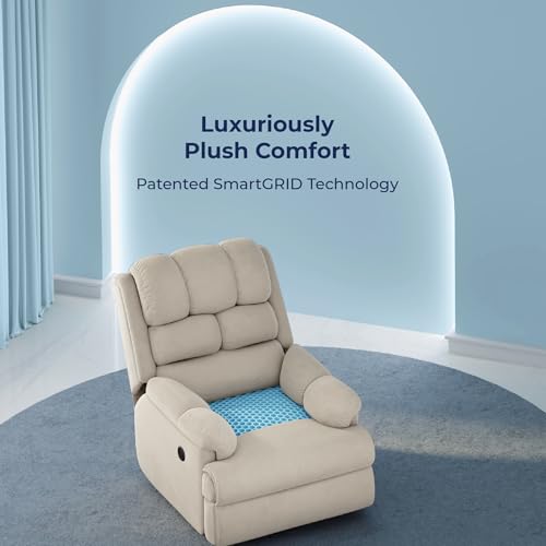 Image of The Sleep Company Luxe Motorised Recliner Sofa | Patented SmartGRID Technology | German Engineered Mechanism | 1 Seater - Superior Seat Comfort | Premium Upholstery | Beige | Free Installation