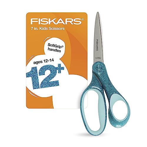 Image of Fiskars 7" SoftGrip Student Glitter Scissors for Kids 12+ - Scissors for School or Crafting - Back to School Supplies - Turquoise Glitter (Pack of 1)