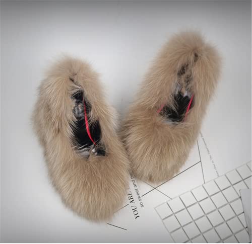 GO-09 Big Fluffy Heels With Real Fox Fur And Wedge Platform For Woman Handmade Furry Heel Shoes Footwear Heels Sandals Hairy And Fuzzy (Custom Size, Apricot)2