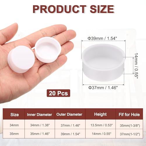 Image of uxcell 20pcs Plastic Hole Cover Plug for 37mm(1 1 /2 inch) Concealed Hinge Cup and Screw Hinge Hole Plugs Covers for Kitchen Cabinet Furniture, White