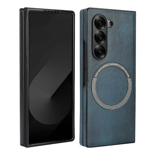 Coque Samsung Z Fold 5 compatible MagSafe en cuir rigide bleu