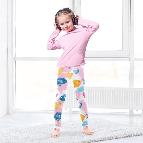 Cute Fish Heart Girls Leggings Ultra Soft Compression Yoga Gym Pants for Kids 4-10T4