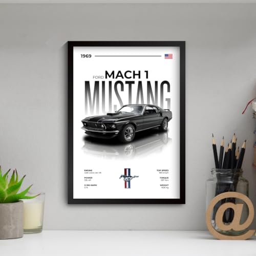Image of Mustang Poster | Framed 1969 Mustang A4 Sized (31 x 23 cm) | Muscle Poster for Wall, Gift for Boys, American Muscle Car Frames | Car Posters for Wall, Bedroom, Hostel, Study Area, Hostel (F 019)