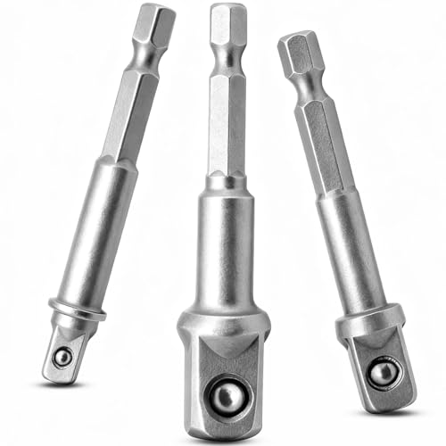 Yonality juego de 3 brocas adaptadoras de enchufe de 1/4 3/8 1/2 pulgadas, adaptador de enchufe de destornillador de vástago hexagonal, para taladros y atornilladores inalámbricos, llaves de vaso