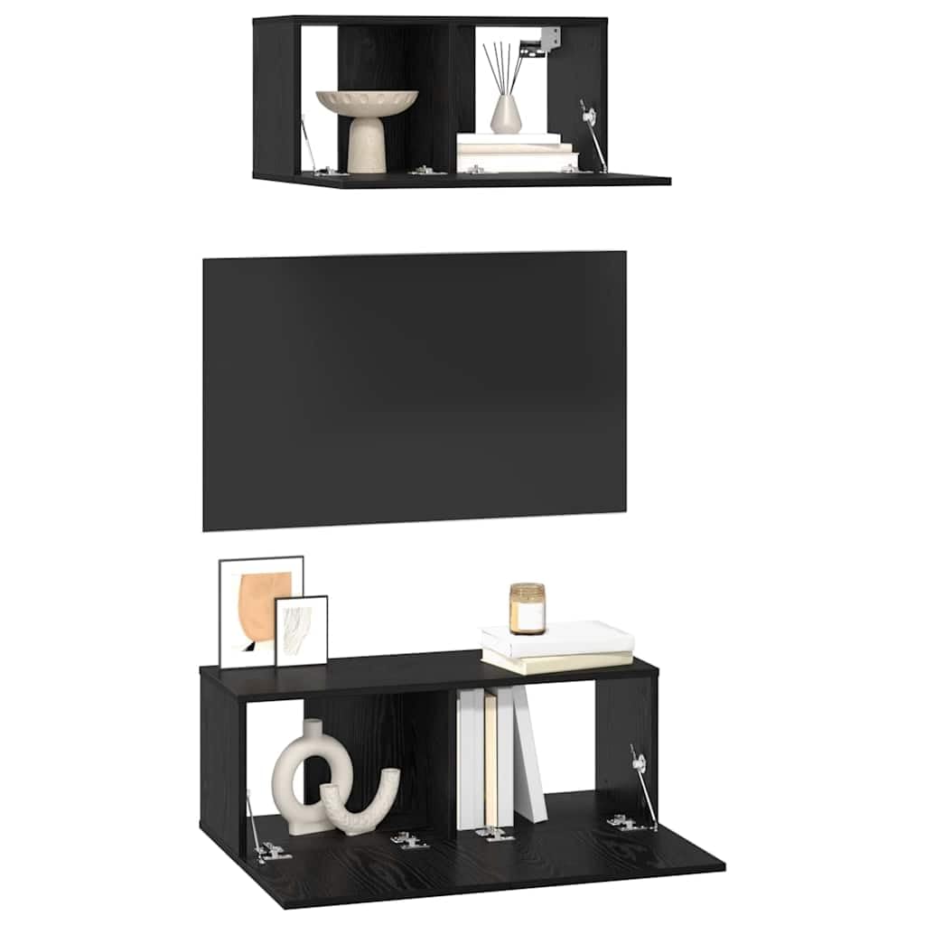 Set 2 Mobili TV da Parete RovereNero Legno Ingegnerizzato | Coppia di pensili sospesi per soggiorno,ideali per ottimizzare lo spazio e organizzare decoder e accessori.