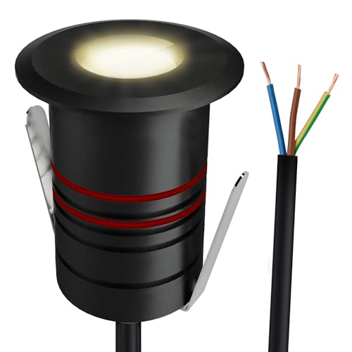 SSC-LUXon JAVO Bodeneinbaustrahler Aussen 230V Mini Boden Spots LED warmweiß - Boden Einbauleuchte Outdoor IP67 schwarz Ø 47mm