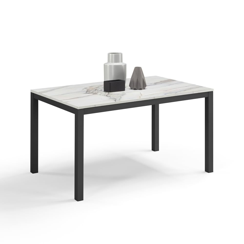 REDÒKASA Tavolo da pranzo allungabile 110x70 modello GIOTTO MADE IN ITALY con allunga laterale 40 cm per sala da pranzo, cucina e soggiorno, design moderno (Marmo di Carrara)