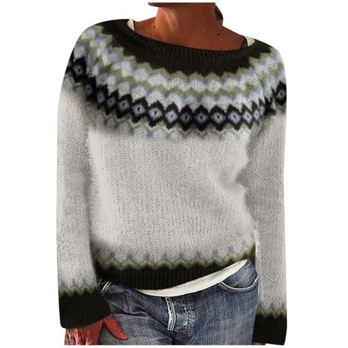 Jersey para mujer, invierno, cachemira, manga larga, elegante, cuello redondo, cálido, jersey de invierno, jersey de punto, cómodo sudadera Y2K vintage, jersey de punto fino, R Beige, M