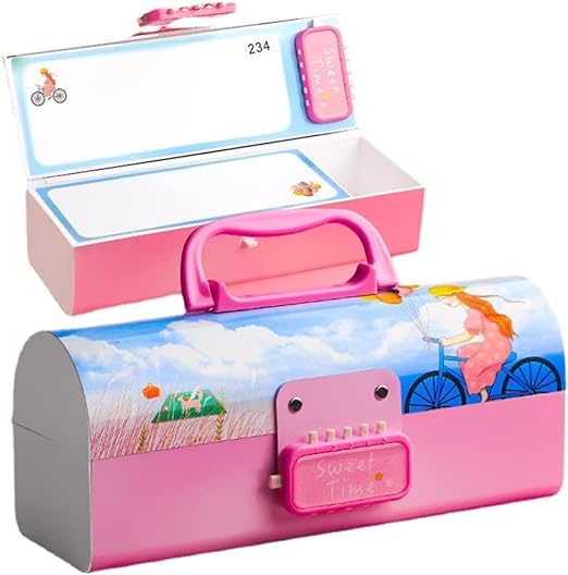 Image of Kids Pen & Pencil Box-Suitcase Style Password Lock Pencil Case, Multi-Layer Pencil Box for Kids, Boys, Girls, Secret Compartment Stationary Organizer Case for Kid (Sweet Time Pencil Case)