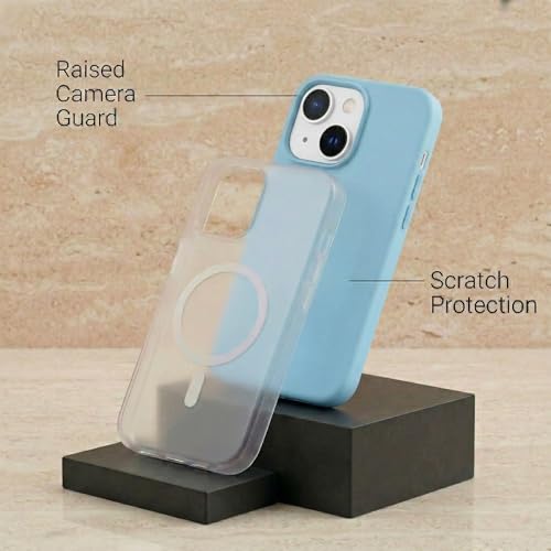 Image of amazon basics Luxury MagSafe Compatible Magnetic Case for iPhone 15 | Soft Touch Matte Pastel Finish | Shockproof Back Cover with Camera Protection (Blue)