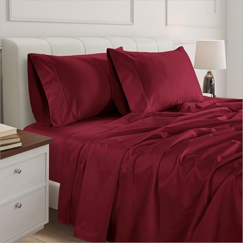 Image of 800 Series High Thread Count Luxury King Bed Sheets Burgundy Sheet | 100% Egyptian Cotton 4 Piece Sheets & Pillowcases Set - Sateen Weave Silky 16 inch Deep Pocket Bedsheets - Cool Crisp King Sheet