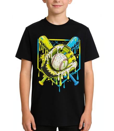 3D Graphic Short Sleeve Shirts Boys Baseball Drip Cool T-Shirt 10T Kids Teens Summer Novelty Tees
