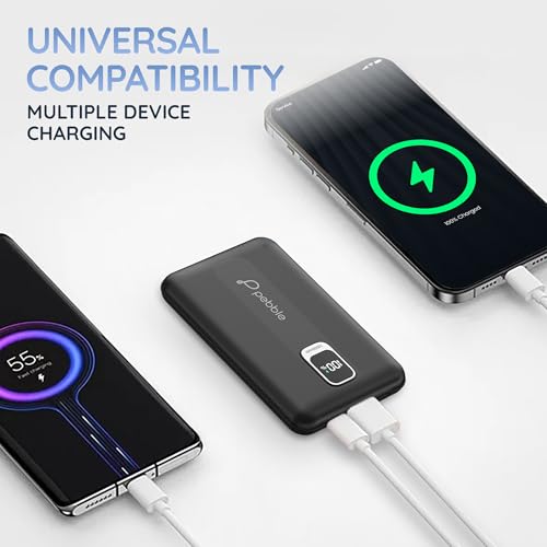 Image of Pebble Rapid Air 22W Fast Charging Power Bank | Compact & Lightweight | Digital Display | Type-C & USB Outputs | 10-Way Circuit Protection - Black