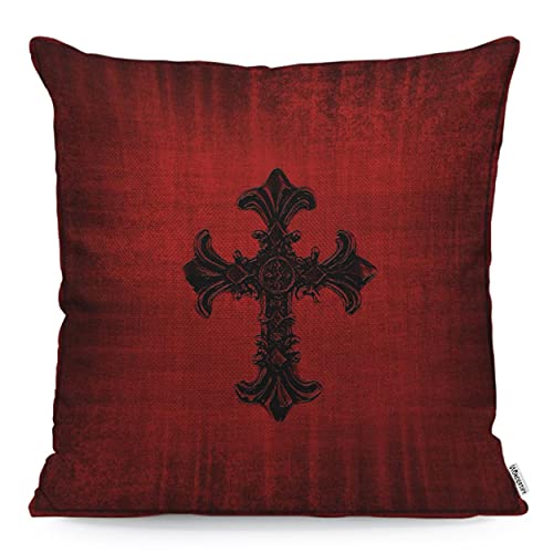 WONDERTIFY Housse de coussin motif croix noire médiévale gothique décoratif housse de coussin canapé taie d'oreiller rouge noir 45 x 45 cm