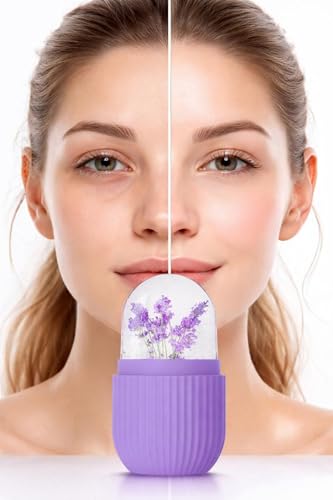 Image of Ice Roller for Face Skin Care with Flower Design | Reusable Facial Ice Massage Roller for Puffiness, Dark Circles & Glowing Skin | Cooling Beauty Tool for Face, Eyes & Neck | Portable Silicone Ice Mold Roller (PURPLE)