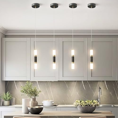 Image of Modern Kitchen Island Light Fixture Dimmable LED Black Mini Pendant Light Bedroom Bedside Table Black Gold Small Pendant Lighting (2-Pack)
