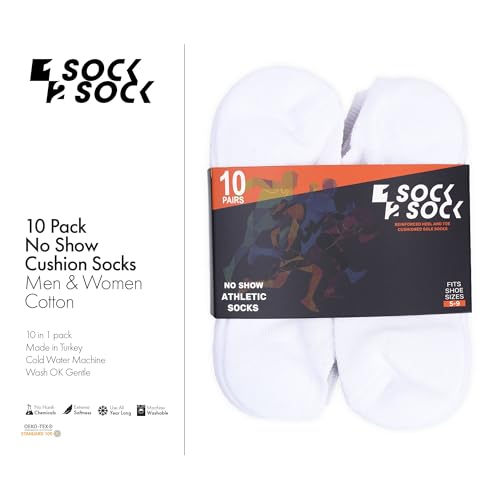 1SOCK2SOCK - Unisex 10 Pairs No-Show Low Cut Athletic Running Socks - Breathable Cotton, Cushioned, Moisture Wicking4